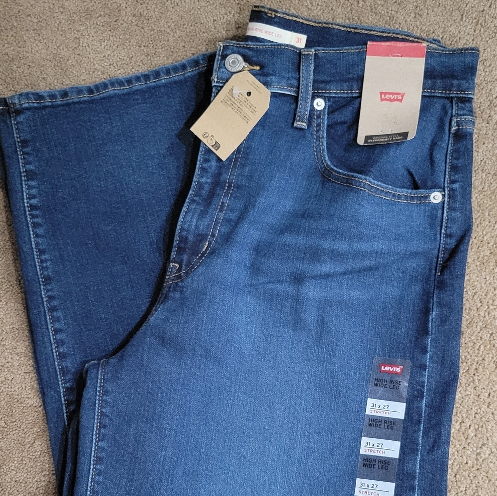 Levi's Womens Dark Blue High Rise Wide Leg